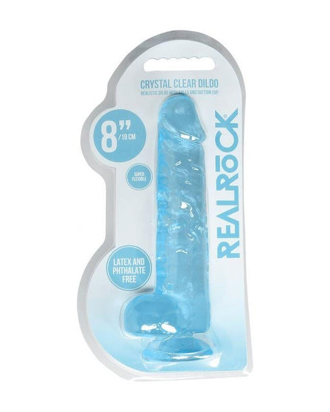 RealRock Crystal Clear 8" Realistic Dildo with Balls - Blue