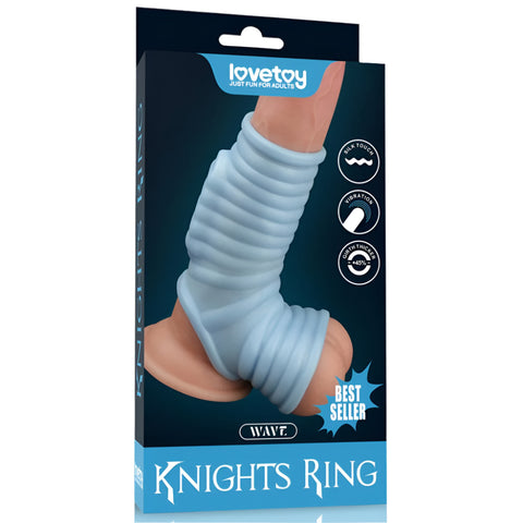 Lovetoy Vibrating Wave Knights Ring with Scrotum Sleeve - Blue