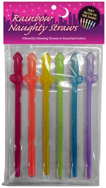 Rainbow Naughty Straws Glow In the Dark 6pk