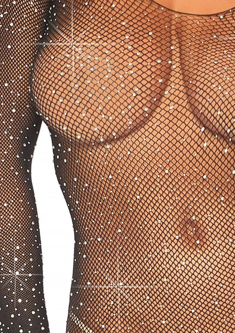 Leg Ave Crystalized Fishnet Bodystocking Queen Black - 89233