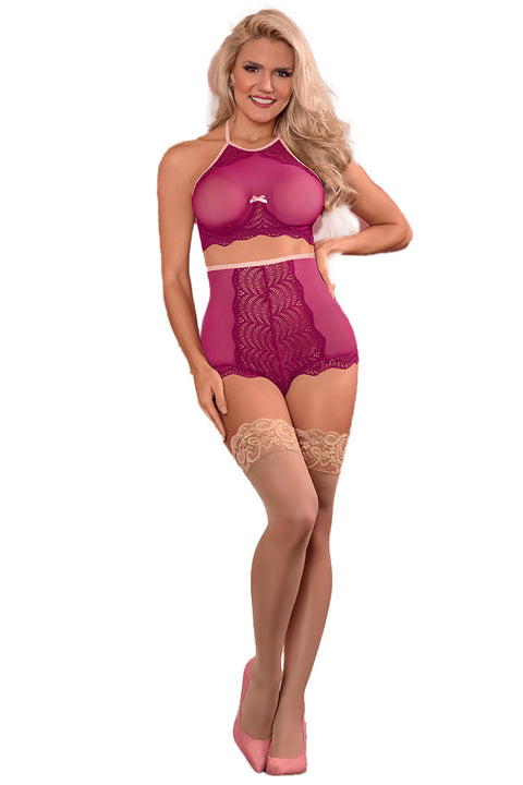 Exposed Bliss Bralette and Panty Set Cranberry S/M M135