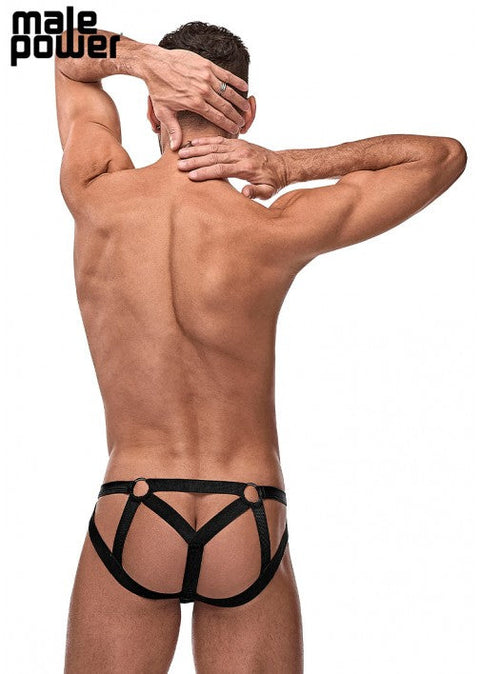 Male Power Black Matte Strappy Ring Jock Black S/M - 352261
