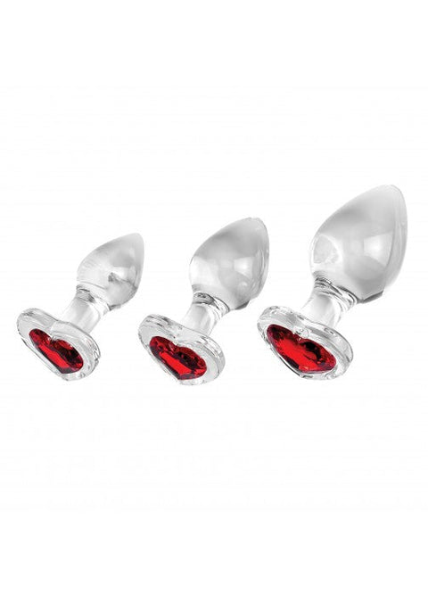 Adam & Eve Red Heart Gem Glass Anal Plug Set