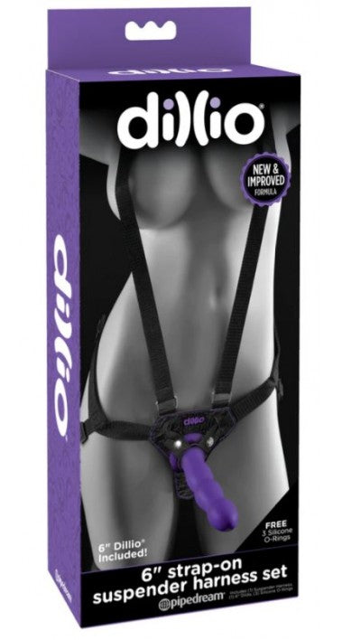 Dillio 6" Strap On Harness Set Black/Purple