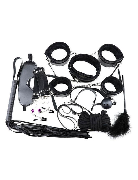 Oh Yeah Black Leather Bondage Kit 10 Piece - C80719-1
