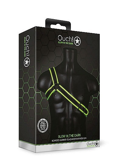 Ouch Glow In The Dark - Bonded Leather Gladiator Harness S/M Ouch Glow In The Dark - Bonded Leather Gladiator Harness S/M