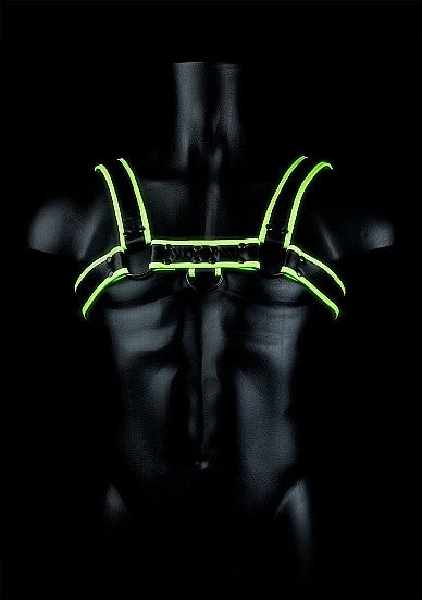 Ouch Glow In The Dark - Bonded Leather Chest Bulldog Harness S/M