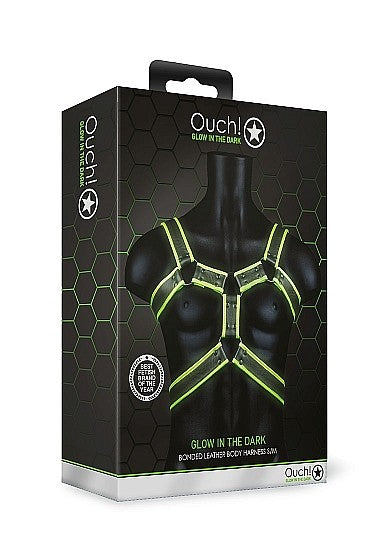 Ouch Glow In The Dark - Bonded Leather Body Harness S/M
