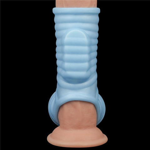 Lovetoy Vibrating Wave Knights Ring with Scrotum Sleeve - Blue