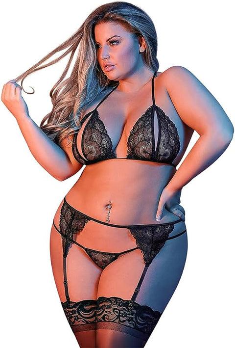 Exposed Sexy Time Peek-a-Boo Bra Garter & G Set Queen M200