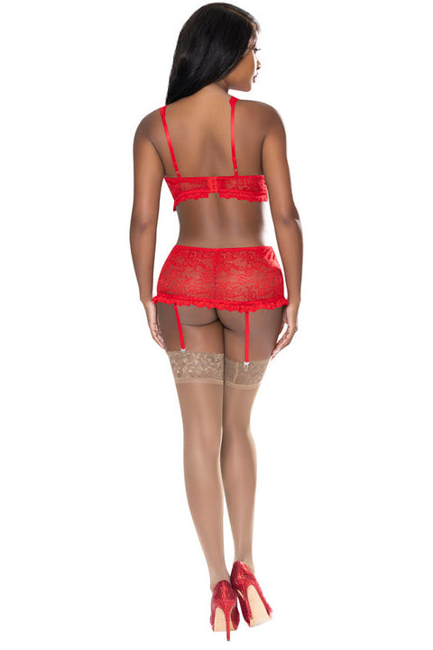 Exposed Ooh La Lace Bra Skirt Set Medium Red