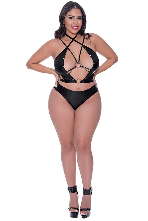 Exposed Lust Delia Strappy Bustier & Tanga Panty Black 255 Queen