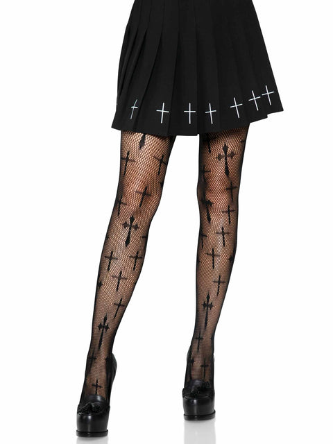 Leg Ave Worship Me Cross Net Tights OS - 9753