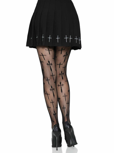 Leg Ave Worship Me Cross Net Tights OS - 9753