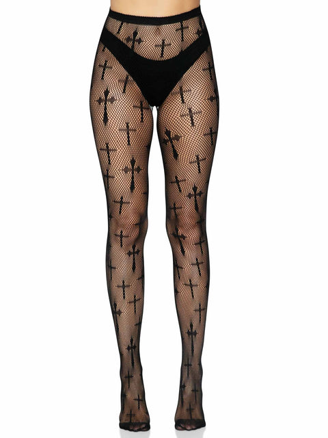 Leg Ave Worship Me Cross Net Tights OS - 9753