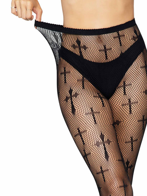 Leg Ave Worship Me Cross Net Tights OS - 9753