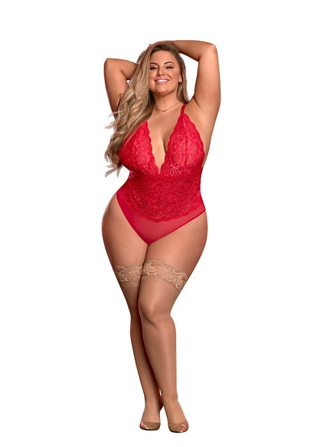 Exposed Risque Business Crotchless Teddy Red Queen M222