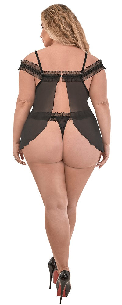 Exposed Ruffled Fly Away Babydoll & Split Crotch G Black 2XL M251