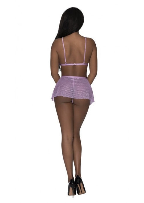 Exposed Girl Next Door Bralette w/ Flirty Thong Skirt S/M Lilac M286