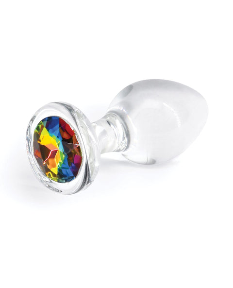 Crystal Desires Glass Round Gem Butt Plug Medium Rainbow