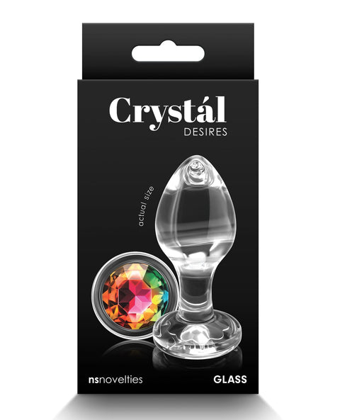 Crystal Desires Glass Round Gem Butt Plug Medium Rainbow