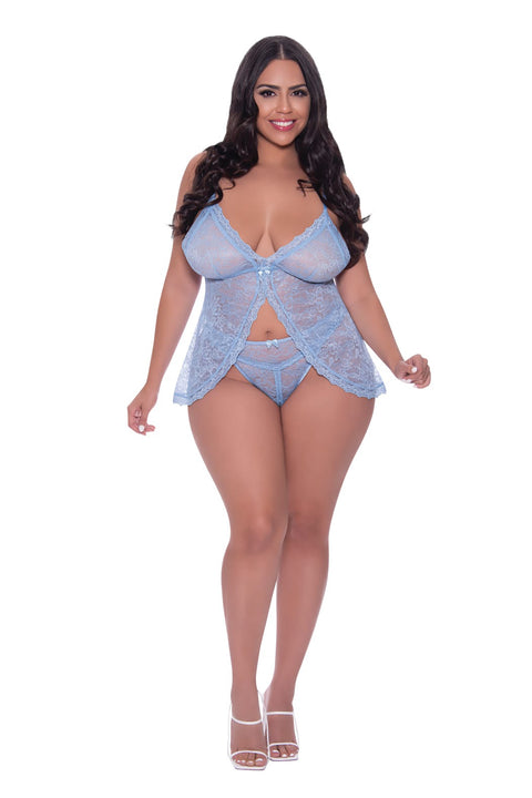 Exposed Ooh La Lace Babydoll Set Blue 2XL