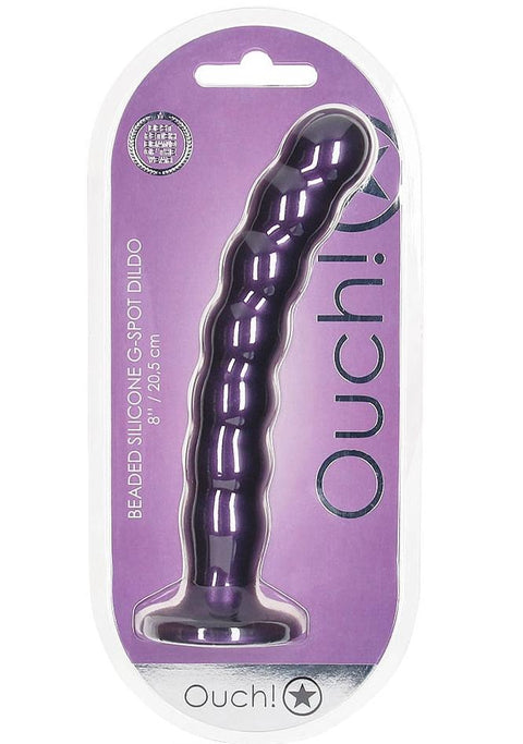 Ouch Beaded G-Spot Dildo 8'' Metallic Purple