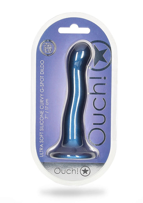 Ouch Ultra Soft Curvy G-Spot Dildo - 7" - Metallic Blue