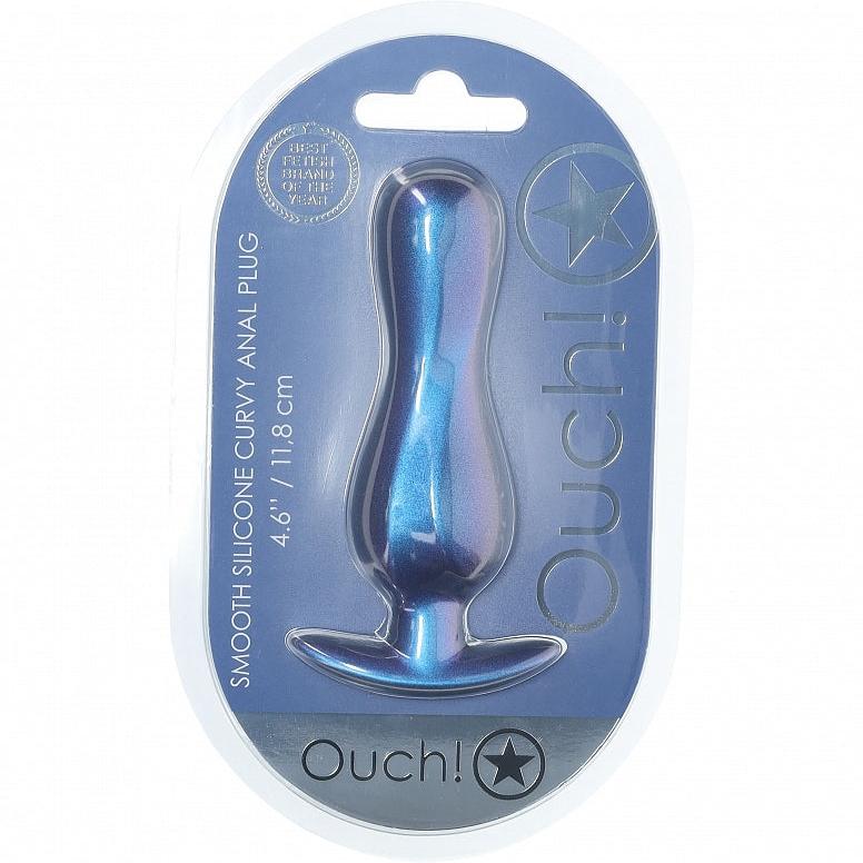Ouch Curvy Anal Plug 4.6" Metallic Blue Ouch Curvy Anal Plug 4.6" Metallic Blue