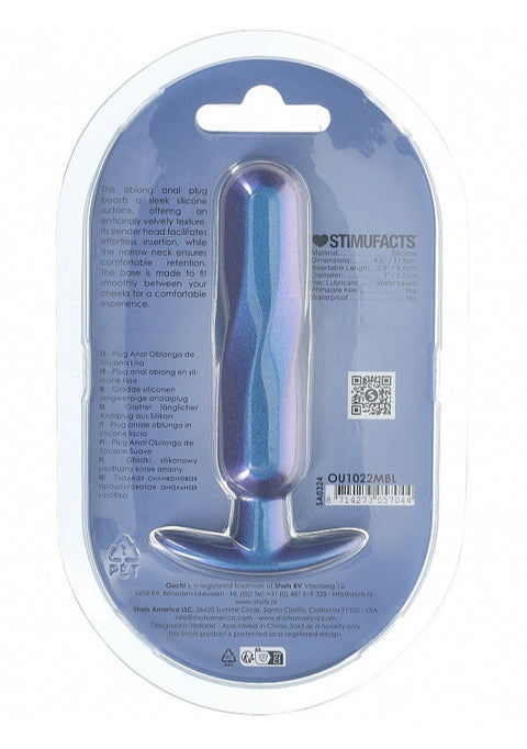 Ouch Oblong Anal Plug 4.6" Metallic Blue