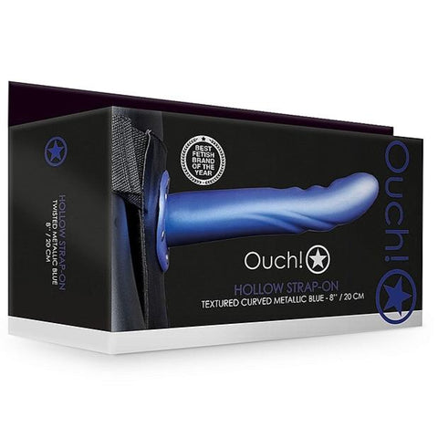 Ouch Textured Curved Hollow Strap 8" Blue