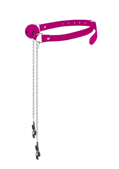 Ouch Ball Gag with Nipple Clamps Pink