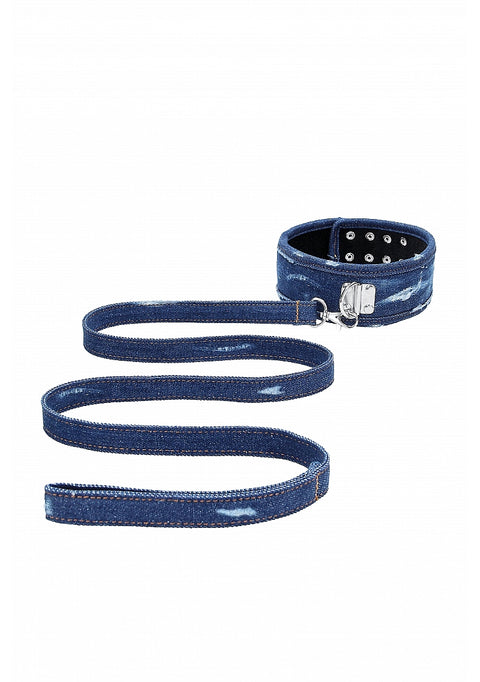 Ouch Denim Collar with Leash Blue
