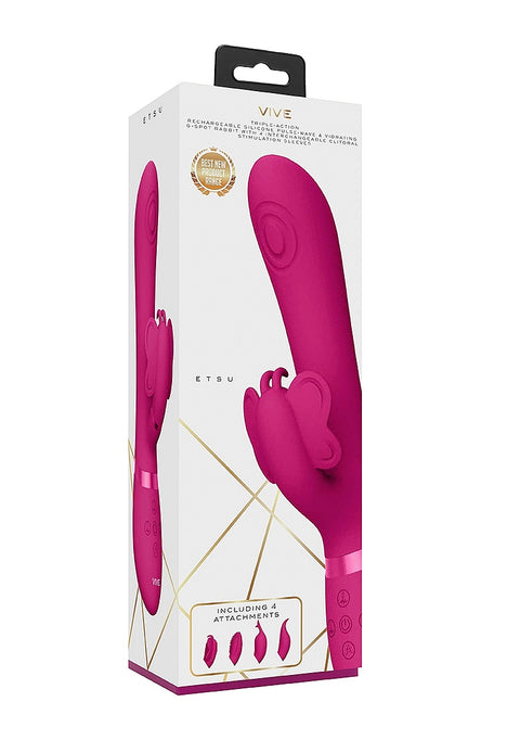 Vive Etsu Silicone Rabbit with Interchangeable Clitoral Sleeves - Pink