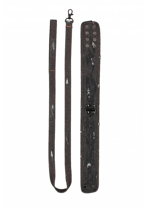 Ouch Denim Collae With Leash Black