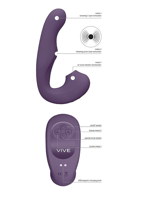 Vive Zaki Rechargeable Silicone Airwave-Pulse Wave Vibrating G-Spot Vibrator - Purple