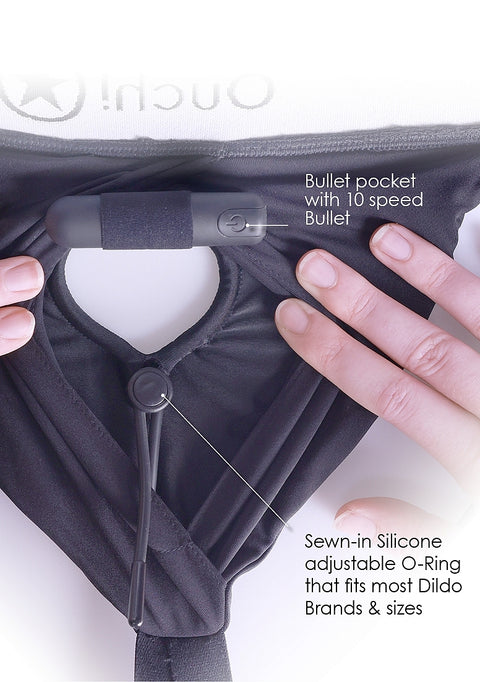 Ouch Vibrating Strap-on Thong with Removable Butt Straps - Black - XL/XXL