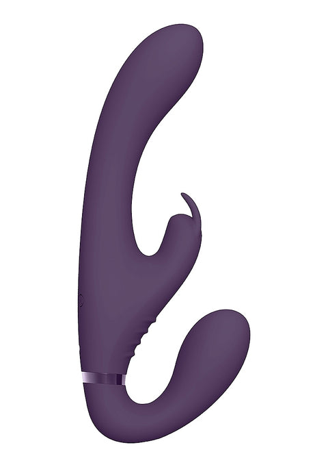 Vive Satu Vibrating Triple Motor Silicone Strapless Strapon - Purple