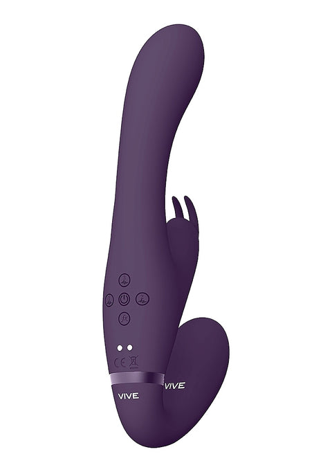 Vive Satu Vibrating Triple Motor Silicone Strapless Strapon - Purple