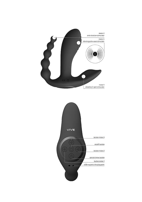 Vive Kata Rechargeable Triple Motor Hands-Free Silicone Vibrator - Black