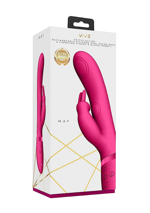 Vive May Rechargeable Silicone Dual Pulse Wave - Vibrating C & G-Spot Vibrator - Pink