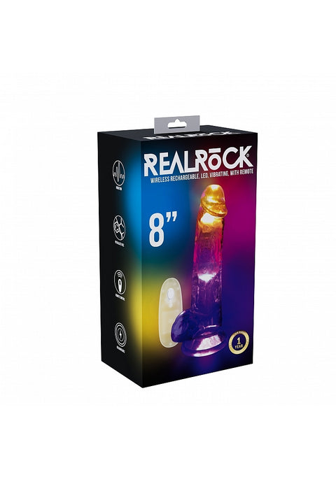 Shots Realrock 8" Cock/Dildo with Balls Remote Control LED
