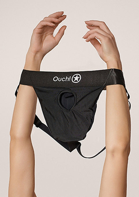 Ouch Vibrating Strap-on Panty Harness with Open Back - Black - XS/S