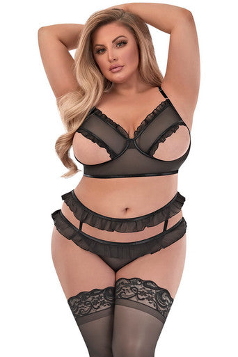 Exposed Sexy Time Peek-a-underboob Bra & Crotchless Panty Set Queen Z102