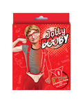 Red packaging of Jolly Booby with a person flexing muscles on a white background