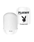 White Playboy stroller cover with black Playboy logo and text, shown next to the white stroller base on a plain white background.