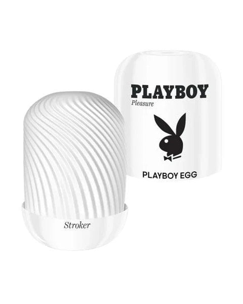 White Playboy stroller cover with black Playboy logo and text, shown next to the white stroller base on a plain white background.