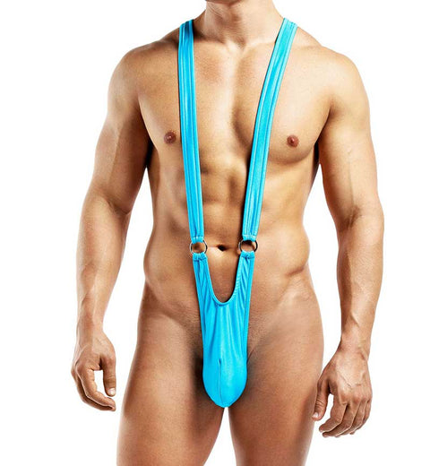 Male Power Nylon Spandex Front Ring Sling Bodysuit Turquoise PAK812 L/XL