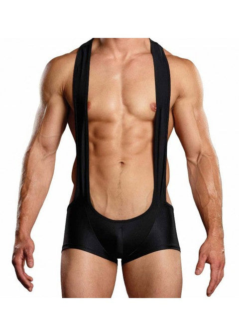 Male Power Nylon Spandex Sling Short Bodysuit Black S/M
