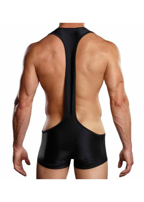 Male Power Nylon Spandex Sling Short Bodysuit Black S/M